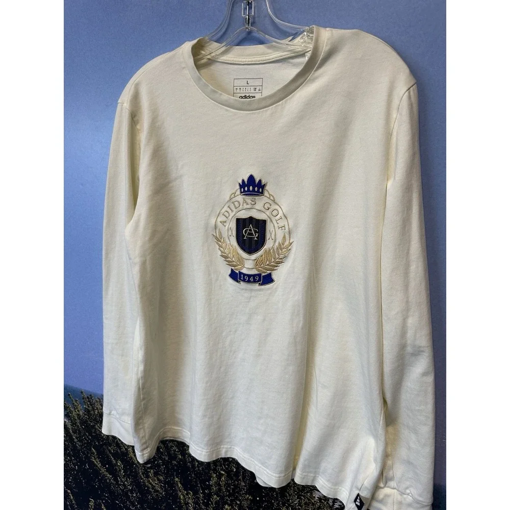 New Adidas Golf Go-To Crest Graphic Long Sleeve T-Shirt 100% Cotton Size L
